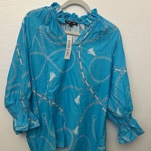 Chic Blue Chain Pattern Blouse
